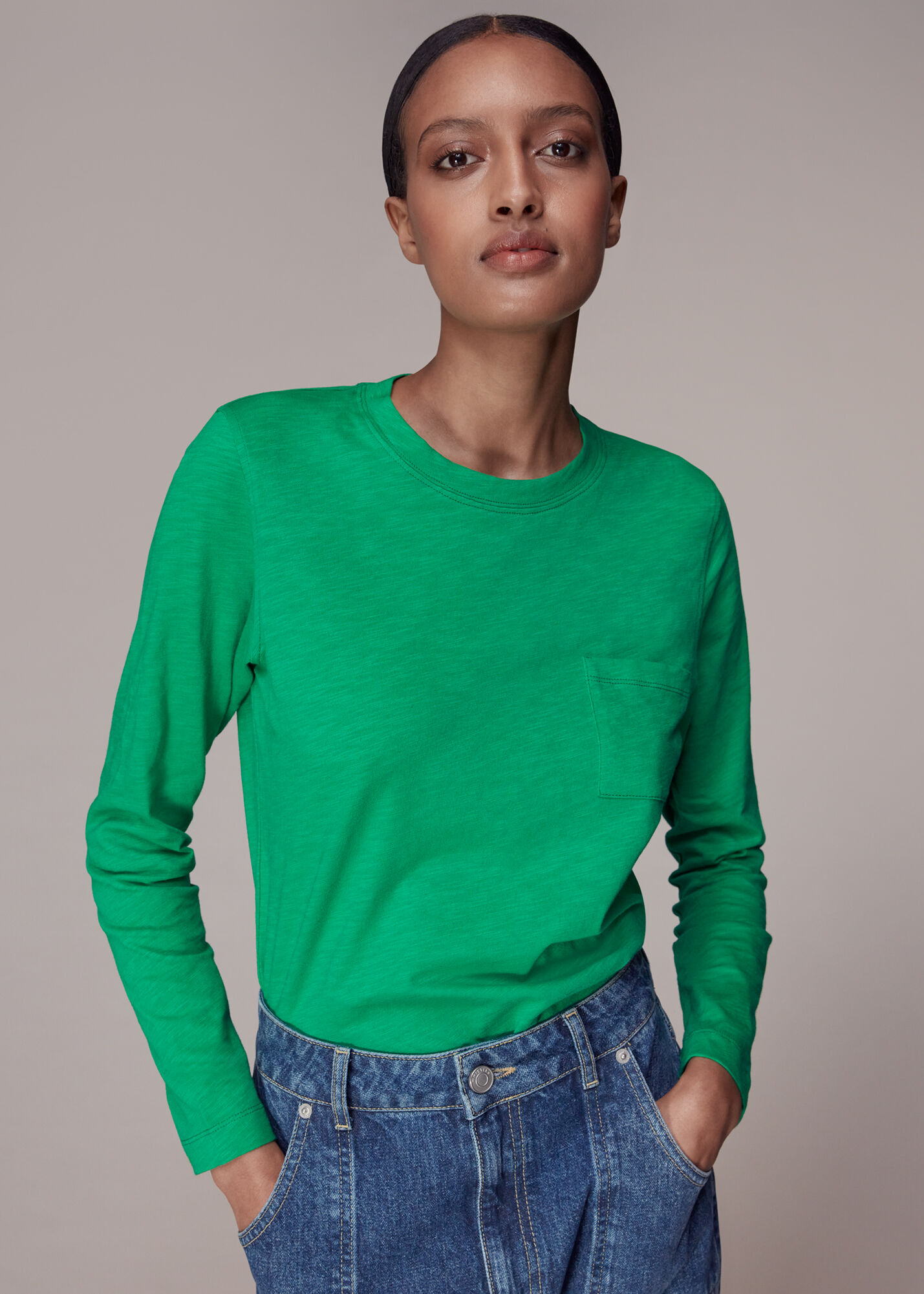 Green Crew Neck Pocket Top WHISTLES